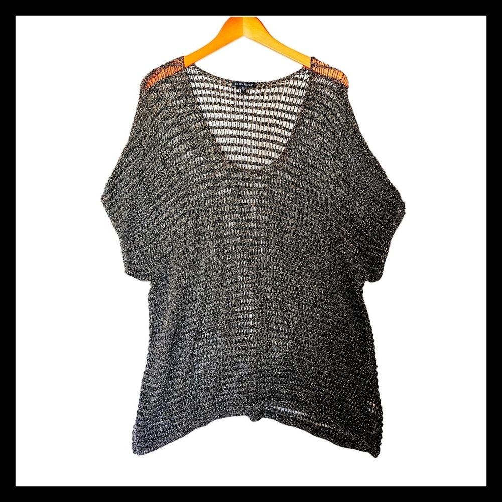 Eileen Fisher Sparkle Metallic Mesh Tunic Top Cover Up Blouse Brown Gold XL Line